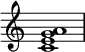  {
\override Score.TimeSignature #'stencil = ##f
\relative c' { 
  \clef treble \time 4/4
  <c e g a>1
} }
