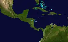 Track of a short-lived tropical depression over the southwestern Caribbean Sea
