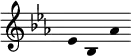  \new Staff \with { \remove "Time_signature_engraver" } \relative c' { \clef treble \key ees \major \override Stem #'transparent = ##t ees4 bes aes' } 