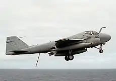 An A-6E TRAM Intruder from VA-95 taking off from the USS Abraham Lincoln CVN-72 in 1990.