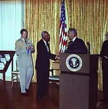 A. Philip Randolph receiving the Medal from President Lyndon Johnson at one of the first ceremonies, 1964
