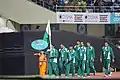 Athletes from Pakistan bearing the national flag during the opening ceremony.