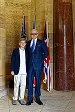 Robert Johnson, US Ambassador to the UK with his son 'Brick' Johnson, in the Chapel on Memorial Day 2018