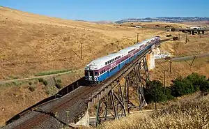 Altamont Corridor Express train climbing its namesake Altamont Pass