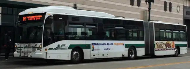 AC Transit #2152, Van Hool AG300 articulated in white with ribbon livery (2012)