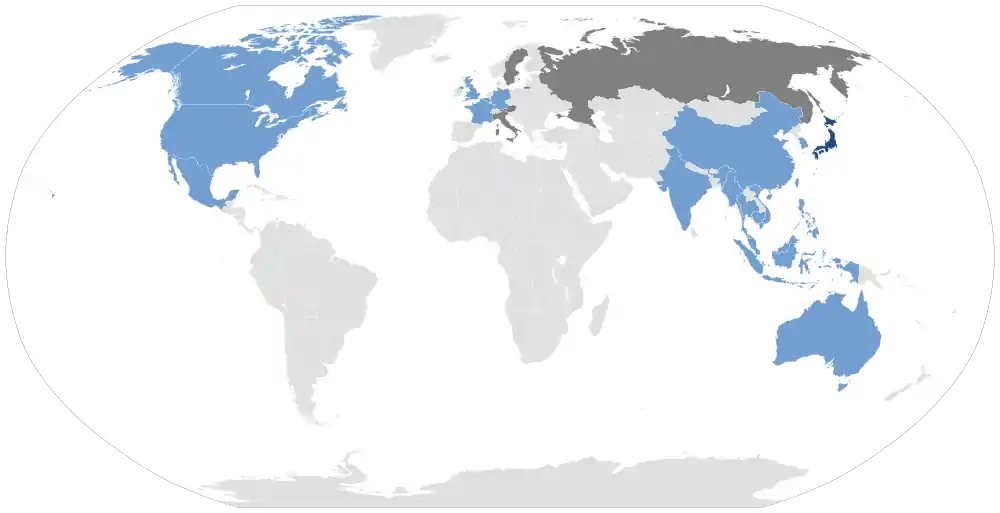 Countries with destinations of All Nippon Airways (including seasonal and future destinations).