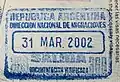 Argentina: Old exit stamp issued in 2002.