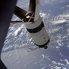 Apollo 7 S-IVB in orbit over Cape Canaveral.
