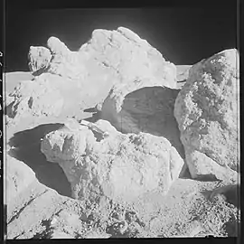 Boulders of ejecta from Cone crater known as Saddle Rock (Station C1 of the mission), sampled by the astronauts