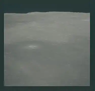 Orbital photo from Apollo 15 showing the landing site just below center.  The bright crater is Moltke.