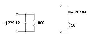 Schematic diagrams of two matching networks with the same impedance