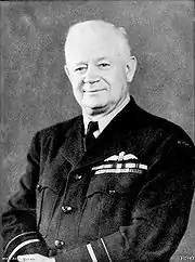 Half portrait of man in dark military uniform with pilot's wings on chest