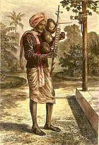 India, 19th century. Heterochord stick zither called a Tingadee, using gourds for resonators.