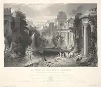 A City of Ancient Greece. With the return of a victorious armament engraving byJ. W. Appleton after William Linton, published by Edward and William Finden, 1847.