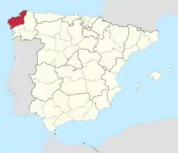 Location of the Province of A Coruña within Spain