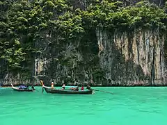 A Long-tail boat in Pileh Lagoon, Ko Phi Phi Le