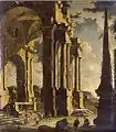 Capriccio of classical ruins with figures, oil on canvas