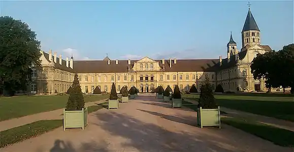 The Cluny Abbey in Saône-et-Loire, former centre of the Benedictine Order. During the French Revolution it was largely destroyed and only approximately one-tenth (the tower on the right) remains of the original building, which was the largest church building in medieval Europe, surpassed only by St. Peter's Basilica in the 17th century.