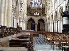 Interior photograph of the nave as seen from the church choir