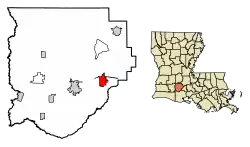 Location of Rayne in Acadia Parish, Louisiana.