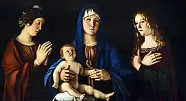 Giovanni BelliniMadonna and Child with Saint Catherine and Saint Mary Magdalene, 58 × 107 cm