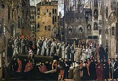 Miracle of the relic of the Holy Cross in Campo San Lio by Giovanni Mansueti, 1494