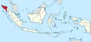 Map indicating the location of Aceh in Indonesia