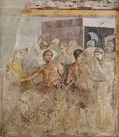 Achilles' surrender of Briseis to Agamemnon, from the House of the Tragic Poet in Pompeii, fresco, 1st century AD
