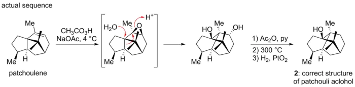Actual sequence for the synthesis of patchouli alcohol.  Contains embedded bicyclo[2.2.2]octane motif.