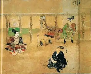 Suenaga presenting enemy heads to Adachi Morimune