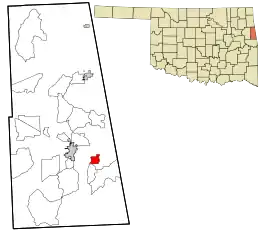 Location within Adair County and the state of Oklahoma