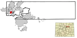 Location of the Welby CDP in Adams County, Colorado.