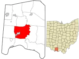 Location in Adams County and the state of Ohio.