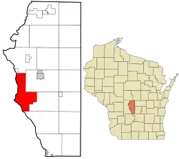 Location in Adams County and the state of Wisconsin.