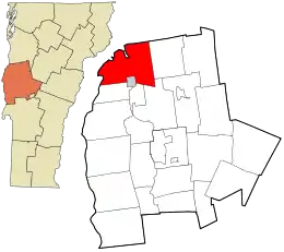 Location in Addison County and the state of Vermont.