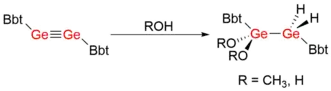 Addition reactions of BbtGeGeBbt with methanol and water