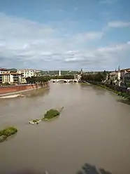 The Adige flowing through Verona, as seen from the Castelvecchio Bridge