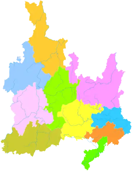 Yuping is the southernmost division in this map of Tongren