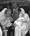 1997. Adoration of the Shepherds. Maunfras (Keith Ramsay), Joseph (Bob Shirley), Mary (Laura Davies) and Baby Jesus credit: Phil Crow