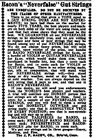 Advertisement, Bacon Neverfalse Gut Strings, Cadenza magazine, August 1905, p53