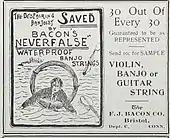 Advertisement Bacon’s Neverfalse Banjo Strings From Crescendo magazine February 1910