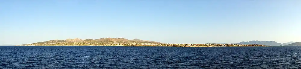 A panorama of the island of Aegina, from the Mediterranean sea