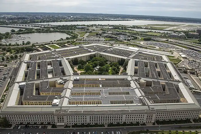An aerial closeup of the Pentagon in May 2021