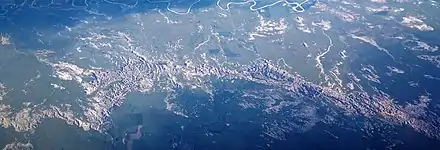 A view of the park from an airplane to the north.