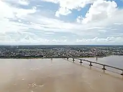 Aerial View of Kizuna Bridge and Kampong Cham City