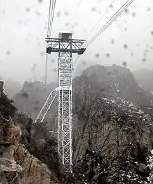 A steel truss pylon for the Palm Springs Aerial Tramway