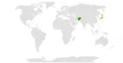 Map indicating locations of Afghanistan and Japan