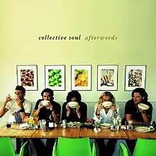 The cover for Afterwords is a photograph of the group sitting at a restaurant.