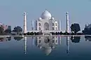 Reflecting pool mirroring the Taj Mahal at Agra, India