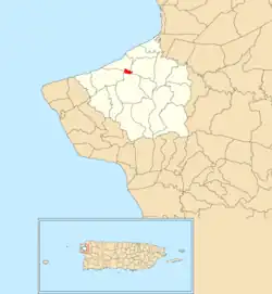 Location of Tejas within the municipality of Aguada shown in red